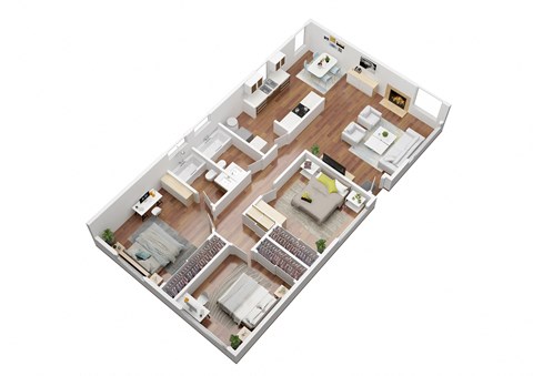 Floor plan for 3 beds, 2 baths, 1065 sqft